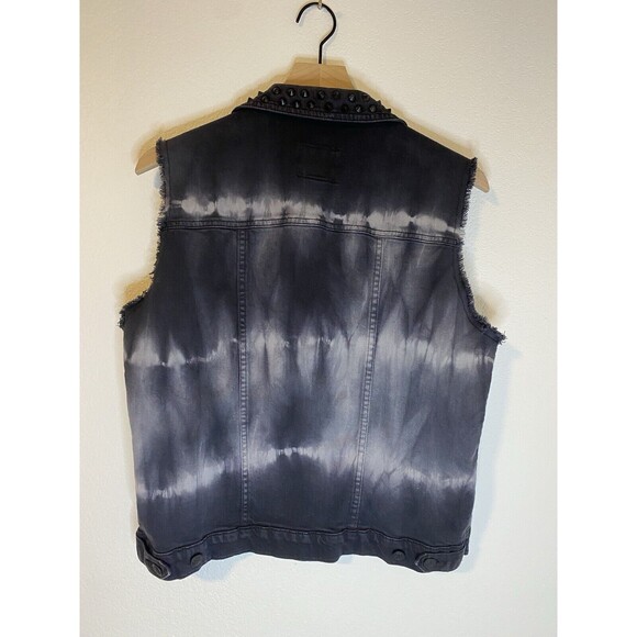 Rock And Republic Gunshow Vest Studded Black Tie Dye Cutoff Arm Sz L - Picture 2 of 3